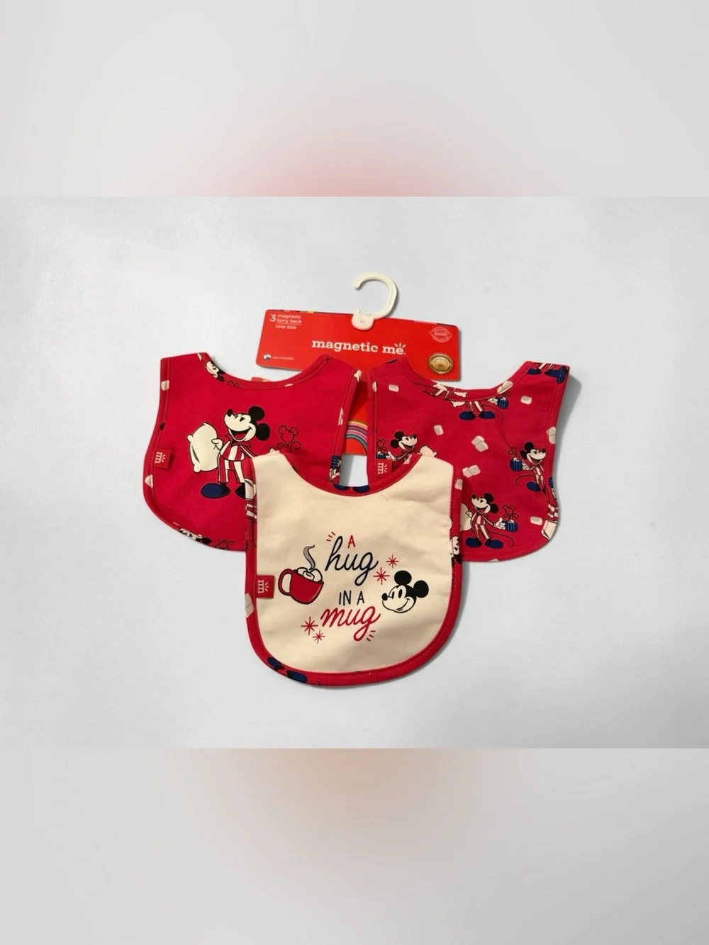 Magnetic Me Red and Cream Mickey Mouse Baby Bib Set - 3 Pack
